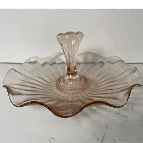 Vintage Pink Depression Glass Pedestal Candy Dish 7” - Picture 4 of 13
